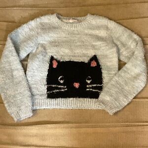 Light blue fuzzy kids cat sweater size 6x